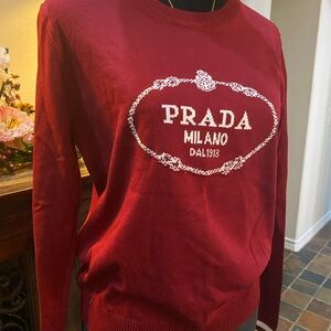 Prada Red Crewneck Sweater with Iconic Logo-Vintage GUC